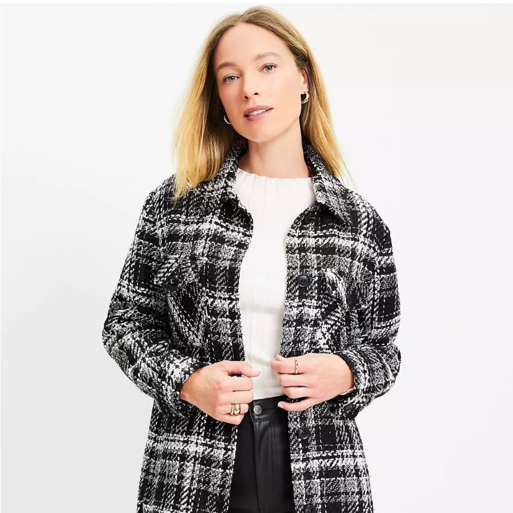 Plaid Black & White Women's Shirt Jacket